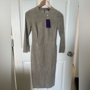 Ralph Lauren Purple Label Grey Suede Long Sleeve Dress